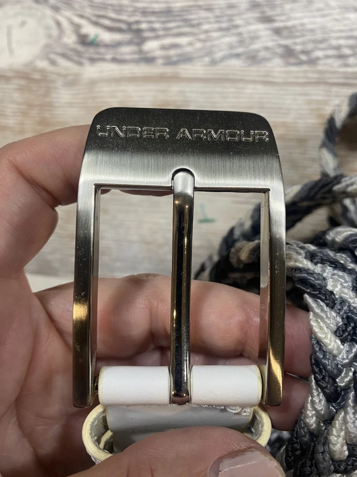 Cinturón Trenzado Under Armour Adulto Negro Blanco Cepillado Tejido Blanco Cuero Cuadros Foto 3 de 4