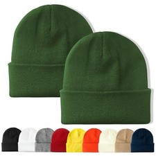 PFFY Unisex Beanie Hats for Men Women One Size 2 Packs Green 2 Packs-Classic