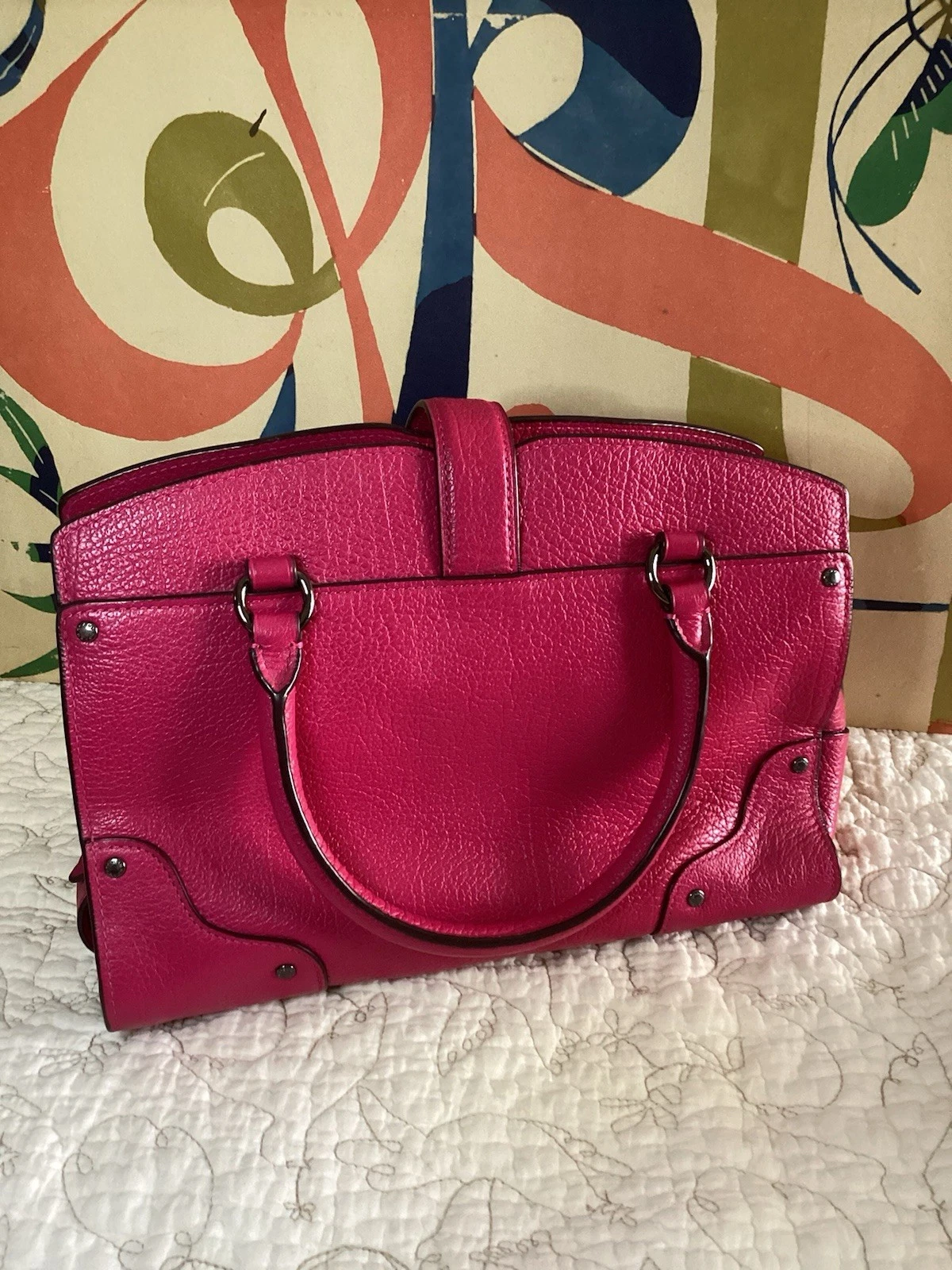 Borsa Coach rosa salice tè rosa floreale 3 scomparti borsa in pelle con tracolla