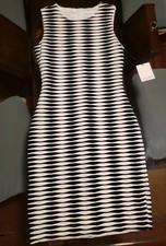 Calvin Klein Womens Black White Striped Round Neck Sleeveless Sheath Dress Sz 2