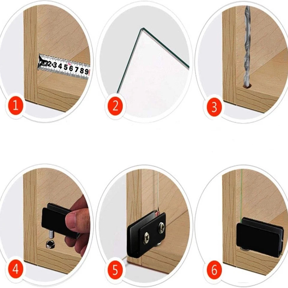 Vetro Cerniere Porta Argento/Acciaio Nero Armadietto Perno Clip No Perforazione - Immagine 4 di 4