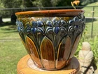 Antique 1920’s Brush McCoy Amaryllis Art Nouveau Majolica Jardiniere Cobalt Blue
