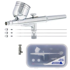 Master Airbrush G222 Pro Set Dual-Action Gravity Feed, 3 Tip Kit 0.2, 0.3, 0.5mm