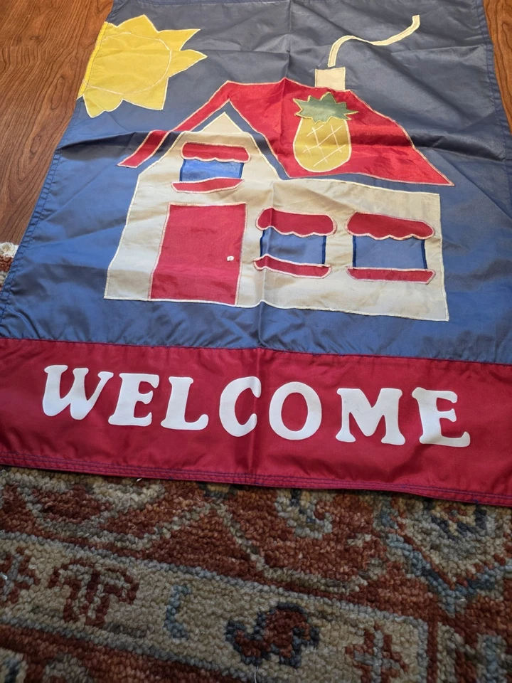 Bandera Exterior Piña Bienvenida Vintage 27 X 39 Nylon Foto 2 de 4