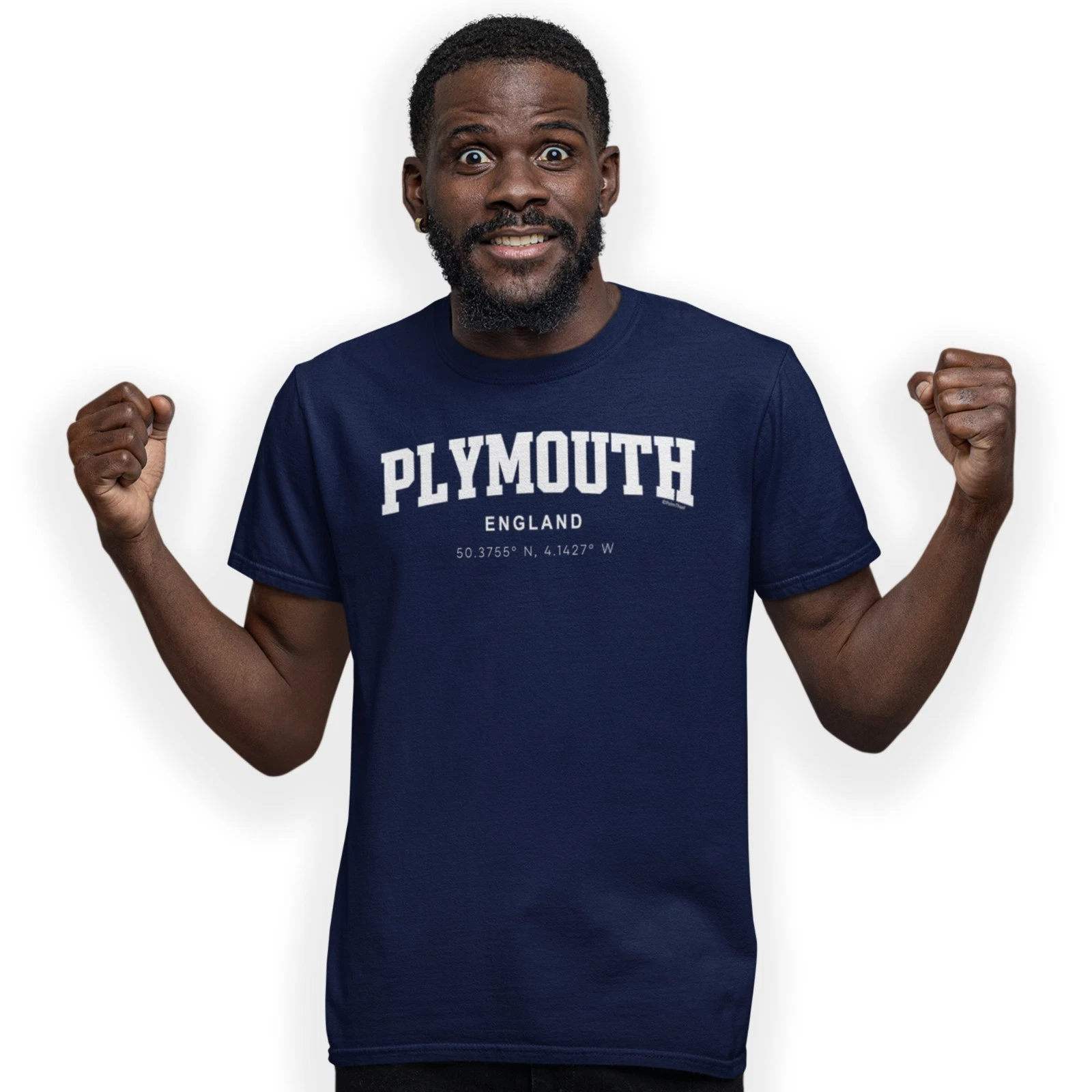 Plymouth Varsity Style Print With Coordinates Hand Printed T-Shirt Size S - 5XL