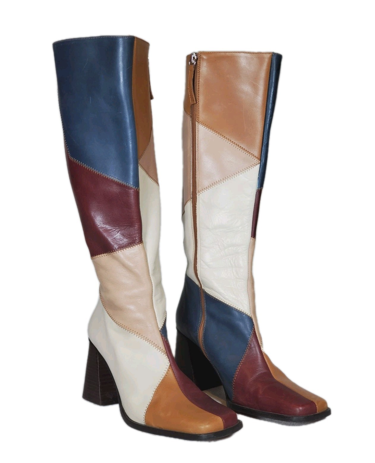Alohas North Blue Geometric Patchwork Heeled Leat… - image 3