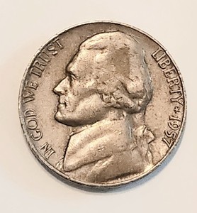 1957 Jefferson Nickel 5c. Great Condition.