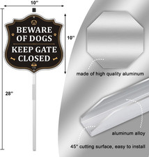 Beware of Dogs Keep Gate Closed Sign 10" x 10" With 28" Long Metal Stakes Clo...