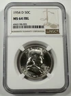 1954-D Franklin Half Dollar NGC MS64FBL 90% Silver Coin 50c