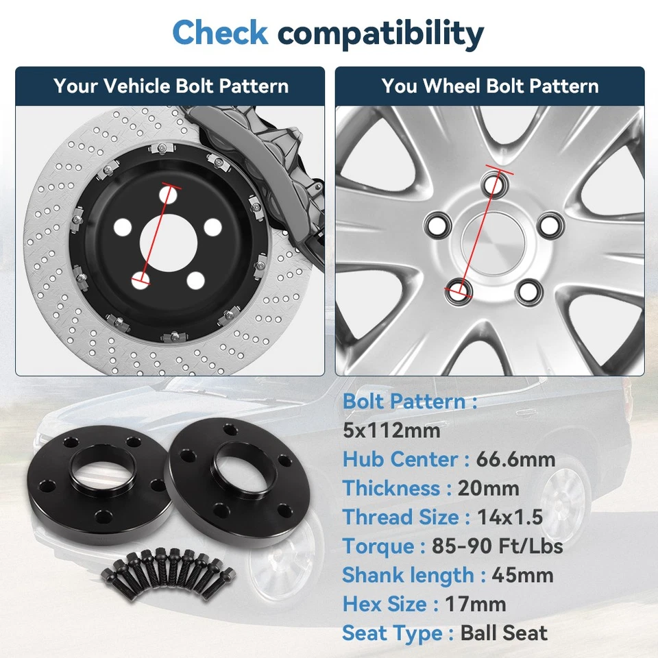 4 piezas espaciadores de rueda centrados en el cubo 20 mm 5x112 14x1,5 para Mercedes Benz C250 C280 Foto 2 de 4