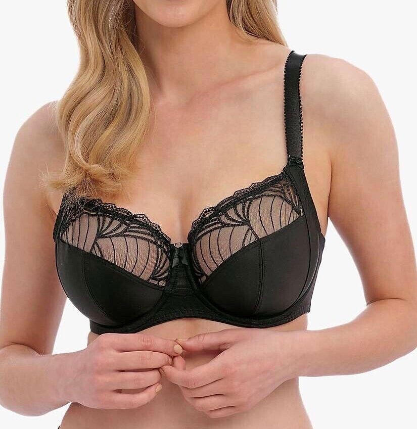 Fantasie Adelle Bra Black Lace Size 40D Underwired Side Support Full Cup 101401