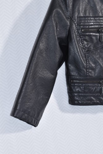 Dollhouse Outerwear Black Faux Leather Women's Size Large Cropped Lined Biker - Picture 5 of 16