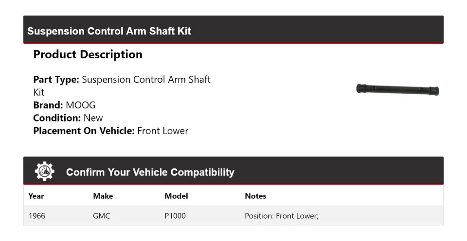 For 1966 GMC P1000 Suspension Control Arm Shaft Kit Front Lower MOOG - Image 2 of 4