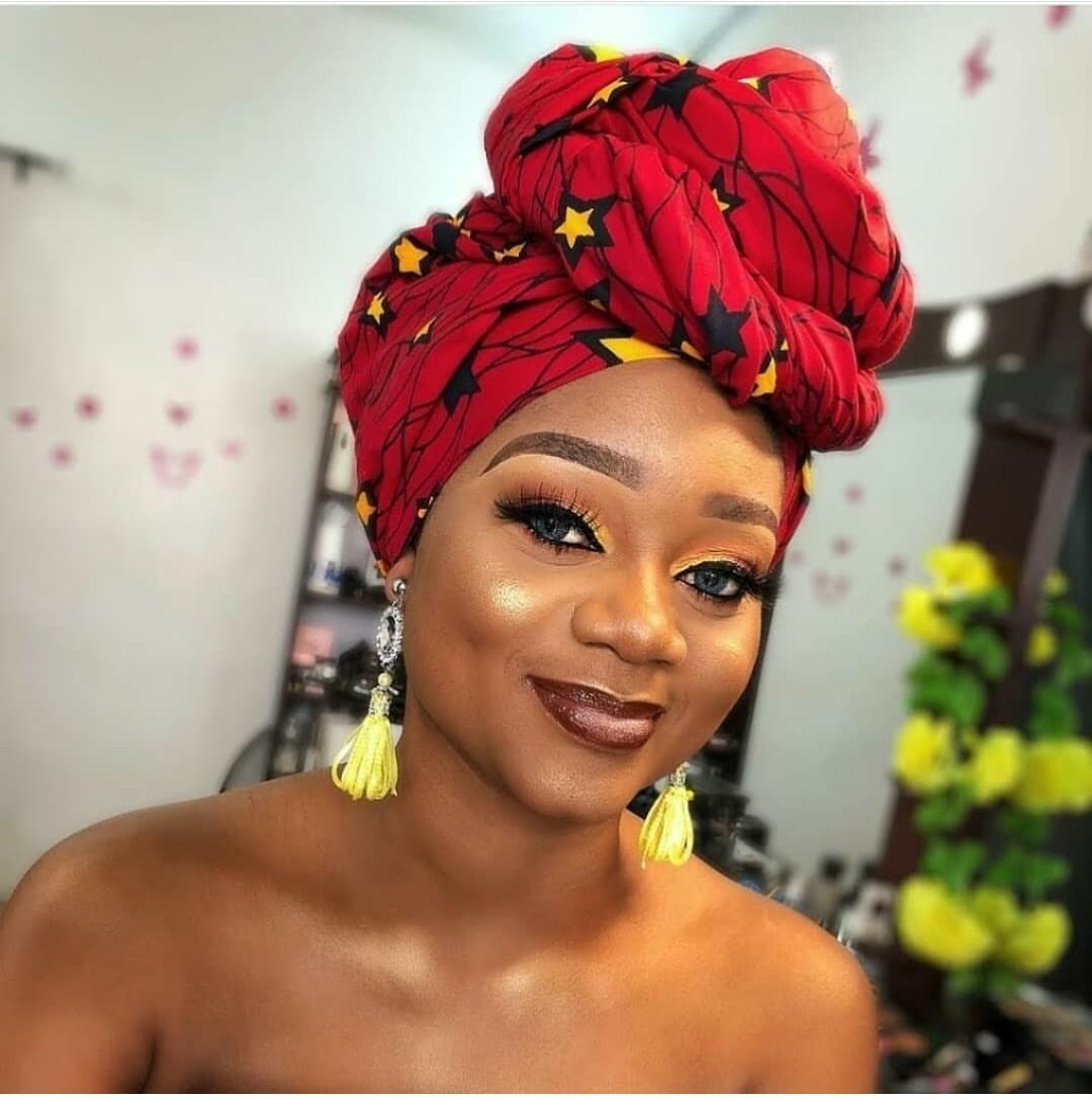 Red, Yellow and Black Ankara Headwrap; African Clothing  display picture 1