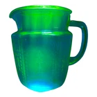 Vintage Hocking Glass Co Uranium Green Glass Carafe Pitcher Princess Pattern 6"