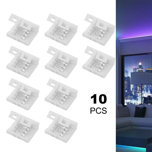 10X 4 Pin 10mm Solderless Clip-on Coupler Connector For 5050 RGB LED Strip Light - Picture 6 of 9