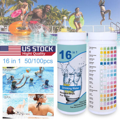 16IN1 Chlorine Dip Pool Test Strips Hot Tub SPA Swimming PH Tester Paper Bottle