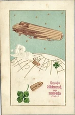 PC ZEPPELIN FANTASY AVIATION SURREALISM NEW YEAR VINTAGE POSTCARD (b53305)