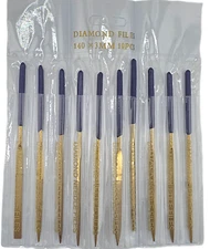 10 Piece Titanium Plated Diamond  Needle Files - Gold & Silver Jewelry  Tool Set