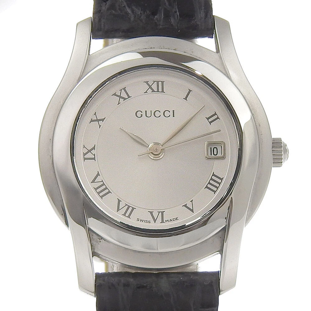 GUCCI Montres 5500L Cadran Argenté Acier Inoxydable/Cuir Gaufré Quartz Ana...