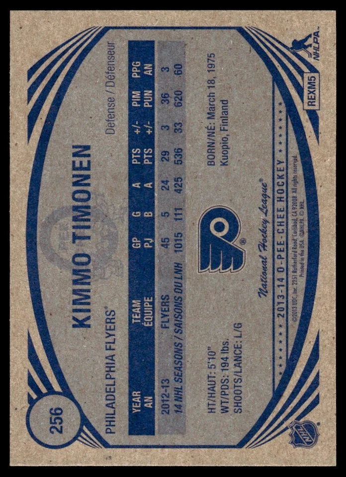 2013-14 O PEE CHEE RETRO Kimmo Timonen Philadelphia Flyers #256 - Image 2 of 2