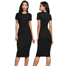 Women Body-con Knee Length Dress Short Sleeves Dress Casual Long Dress