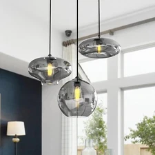 Modern 3 Lights Glass Pendant Light Smoky Gray Glass Globe Cluster Chandelier