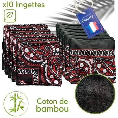 x10 BAMBUS Tücher SCHWARZ Ultra Weich Öko Waschbar BANDANA Make-up-Entferner 90%