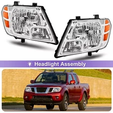For 2009-2021 Nissan Frontier 4Dr Chrome Headlights Assembly Amber Corner Lamps