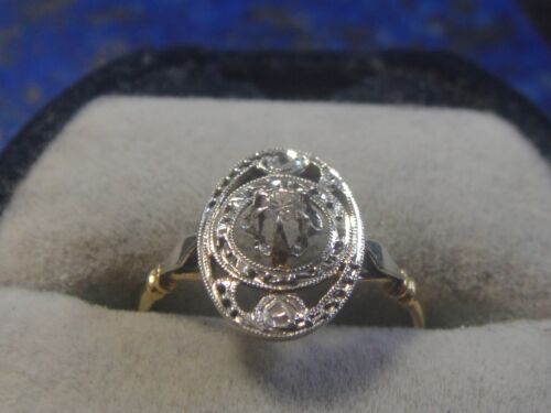 18k Gold Gold Oval Art Deco Ring 750 Solitary Diamond Punches 1.90g T49/50 - Picture 1 of 10