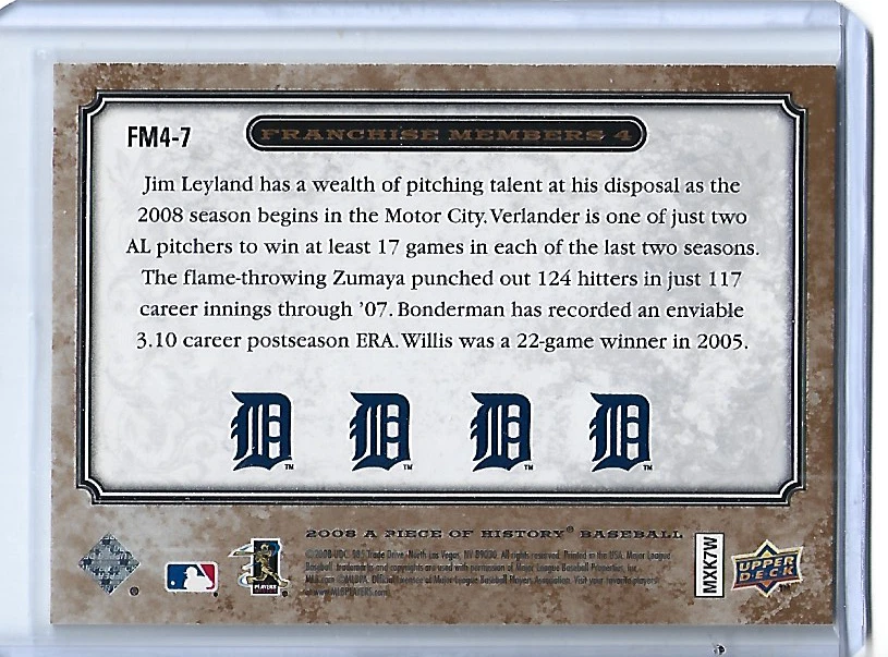 Verlander/Zumaya/Bonderman/Willis-2008 Un pedazo de historia miembro de la franquicia Quad Foto 2 de 2