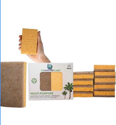 10 Pck Biodegradable Sponges Kitchen Natural Dishes Plant Based Plastic Free New