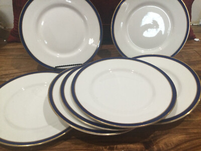 7 Royal Jackson China rare blue BAND* 8'' salad plates W blue gold bands