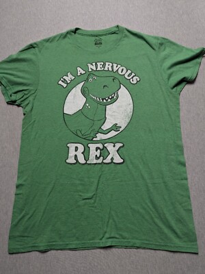Disney Toy Story I'm A Nervous Rex Distressed Graphic T-Shirt Mens Medium Green