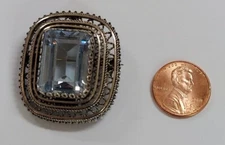 Estate Jewelry Israel Topaz .925 Sterling Silver Pendant Or Pin 1 1/2"