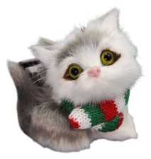New The Christmas Shoppe Hobby Lobby Kitty Cat Realistic Tree Ornament Grey Whit