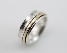 Solid 925 Sterling Silver Handmade Three Tone Spinner Band Ring Christmas Gift