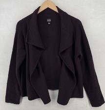 EILEEN FISHER Cardigan S Boucle Wool Blend Sweater Draped Open Front Purple HK