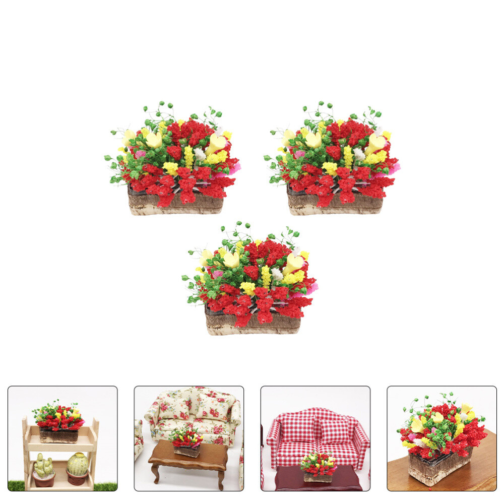 3 Pcs Imitation Flowers for Exterior Plants outside Doll House Potted Miniature