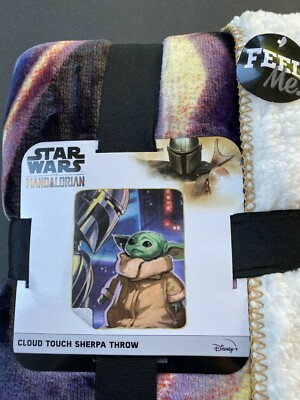 Star Wars The Mandalorian Cloud Sherpa Throw Blanket Mando Baby Yoda 50 ...