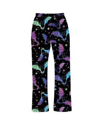 Unisex mehrfarbig Galaxy Fledermäuse Sterne Druck Pyjamahose Loungewear Nachtwäsche