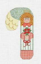 Angel Poinsettia MED Candy Cane handpainted Needlepoint Canvas by CH - Danji