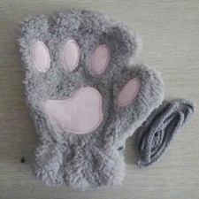 Winter Bear Plush Gloves Fluffy Cat Paw Claw Glove Soft Fingerless Gloves Mitten