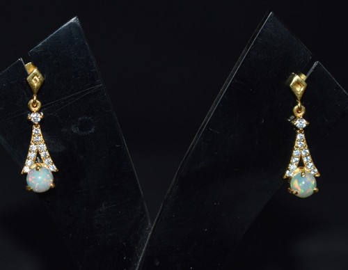 Etiope Opale Gemma Pavé di Diamanti Massiccio 925 Argento Pendente Orecchino - Foto 7 di 13
