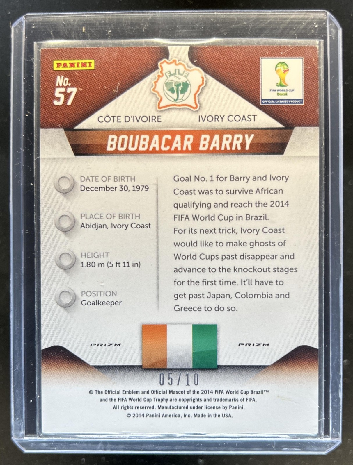 2014 Panini Prizm FIFA World Cup Brazil Boubacar Barry Prizm Gold #/10 view 2