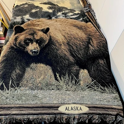 Alaskan Brown Bear Tapestry Afghan Throw 68x51 - Image 1 of 4