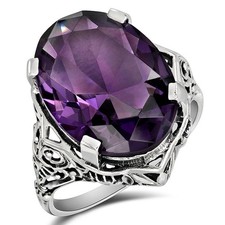 10CT Natural Amethyst 925 Sterling Silver Art Deco Ring Sz 8 US6
