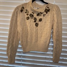 VTG Hand knit Liz Claiborne Sweater Chunky Beige Womens Medium Long Sleeves