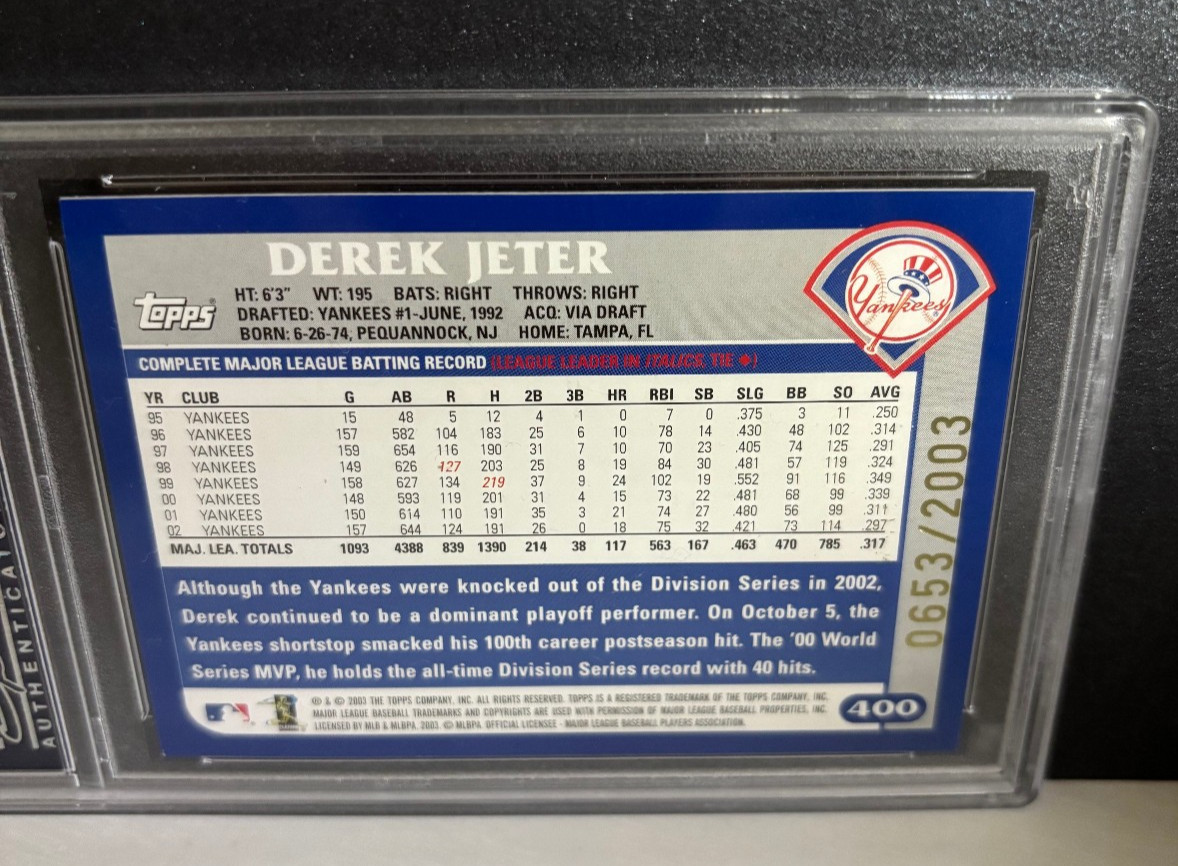 2003 Topps DEREK JETER GOLD NEW YORK YANKEES /2003 #400 PSA 8.5 NM-MINT + SP NY view 3