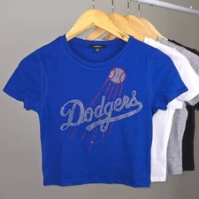 Baseball LA Fan Inspired Rhinestone Cropped T-shirt